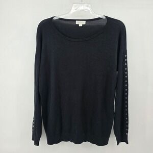 Magnola Grace Black Crew Neck‎ Sweater Long Sleeve Grommet Detail Women's